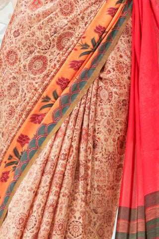 Orange Pure Silk Creep Saree