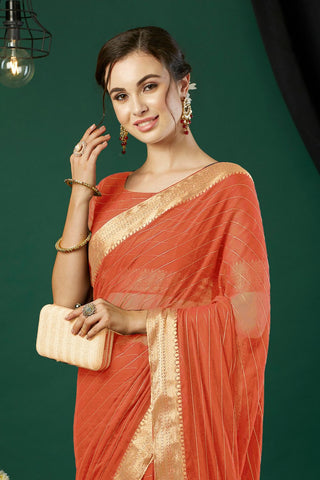 Orange Chiffon Silk Saree_Kumari Sarees