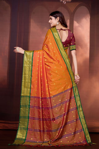 Orange Pure Aura South Soft Silk Pattu Saree_Kumari Sarees