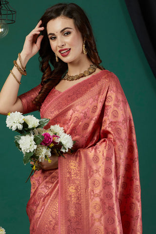 Orange And Gold-Toned Kanjeevaram Saree_Kumari Sarees