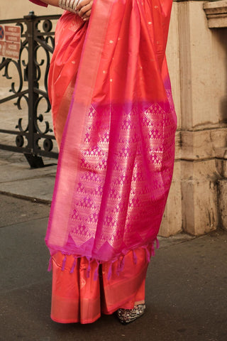 ORANGE HANDLOOM WEAVING SILK SAREE