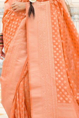 Orange Georgette Nylon Handloom Weaving Saree_Kumari sarees