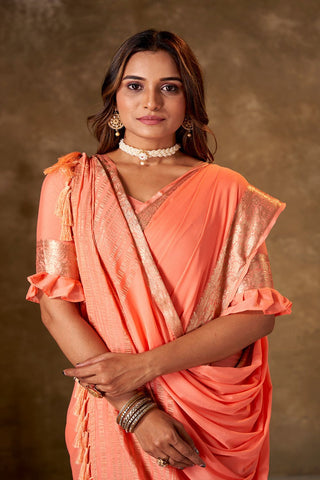Orange Crepe Georgette Saree_Kumari Sarees