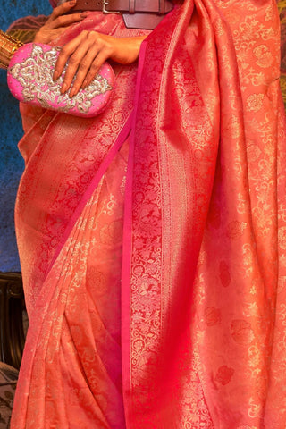 ORANGE PURE CHAAP  HANDLOOM WEAVING SILK SAREE