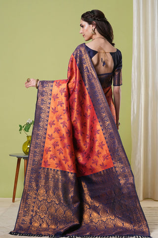 Orange Banarasi Silk Saree_Kumari Sarees