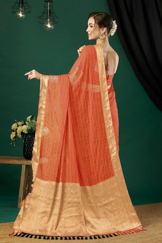 Orange Chiffon Silk Saree_Kumari Sarees