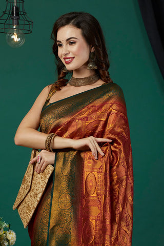 Orange Soft Kanjeevaram Silk Saree_Kumari Sarees