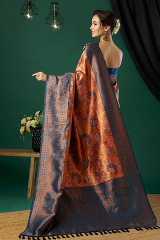 Orange Silk Handloom Weaving Saree_Kumari Sarees