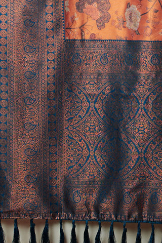 Orange Silk Handloom Weaving Saree_Kumari Sarees