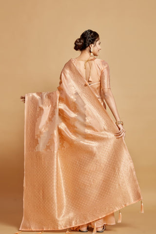 Orange Linen Jamdani Banarasi Saree