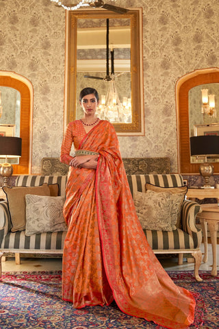 Orange Handloom Weaving Saree_Kumari Sarees