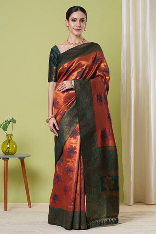 Orange Banarasi Silk Saree_Kumari Sarees