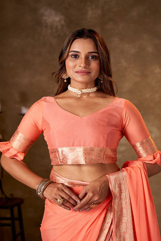 Orange Crepe Georgette Saree_Kumari Sarees