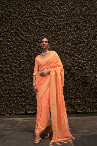 ORANGE NYLON CHINON TWO - TONE WEAVING SAREE