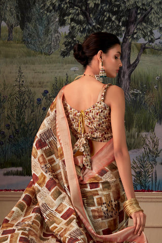 ORANGE HANDLOOM TUSSAR WITH DIGITAL PRINT SAREE