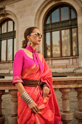 ORANGE HANDLOOM WEAVING SILK SAREE