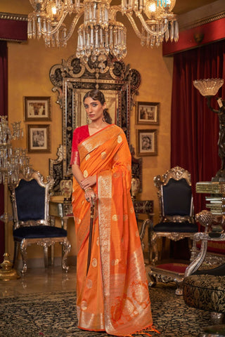 ORANGE TUSSAR SILK HANDLOOM WEAVING SAREE