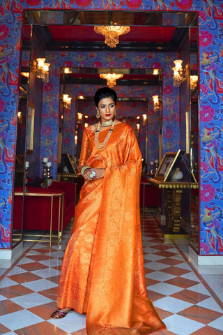 Orange Handloom Weaving Saree_Kumari Sarees