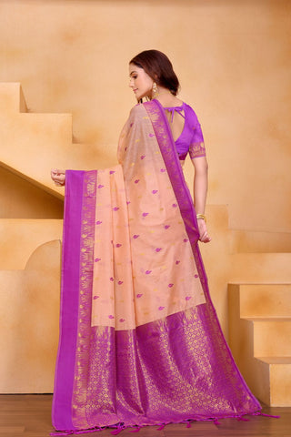 Orange Pure Handloom Cotton With Gold Zari Silk Saree_Kumari Sarees