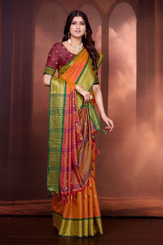 Orange Pure Aura South Soft Silk Pattu Saree_Kumari Sarees