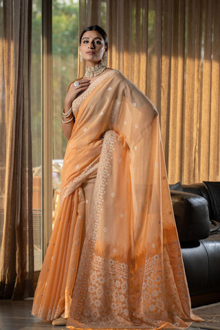 Orange Jamdani Mulmul Cotton Saree