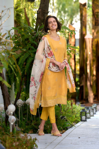 Orange Tissue With Embroidery Kurta Set_Kumari Sarees