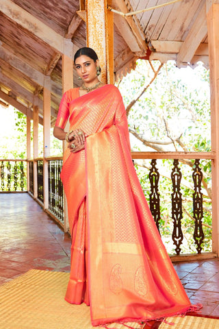 Orange Handloom Weaving Saree