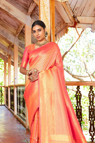 Orange Handloom Weaving Saree