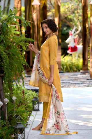 Orange Tissue With Embroidery Kurta Set_Kumari Sarees