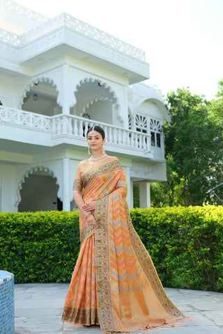 Orange Organza Leheriya Woven Saree