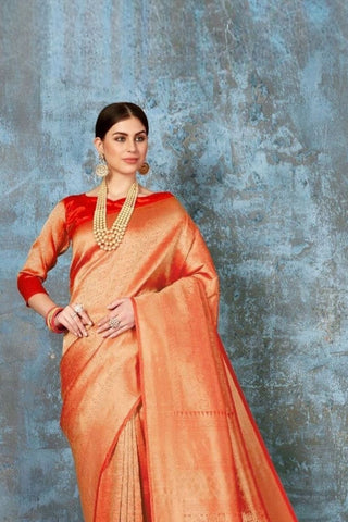 Orange Kanjeevaram Handloom Silk Saree