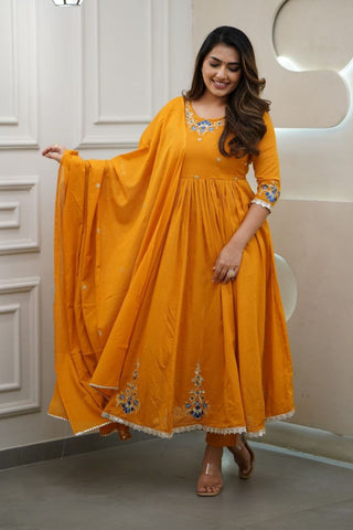 Orange Viscose Chanderi With Embroidered Kurta Set_Kumari Sarees