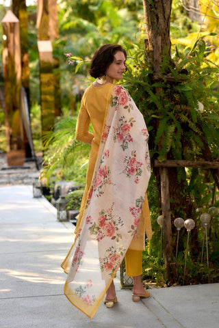 Orange Tissue With Embroidery Kurta Set_Kumari Sarees