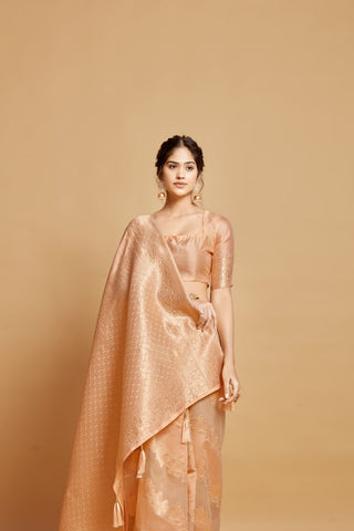 Orange Linen Jamdani Banarasi Saree