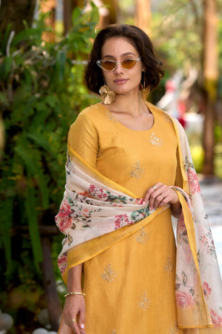 Orange Tissue With Embroidery Kurta Set_Kumari Sarees