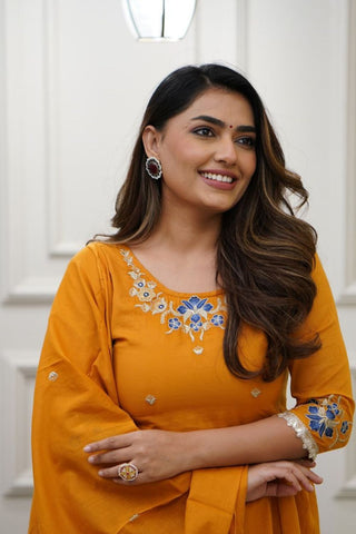 Orange Viscose Chanderi With Embroidered Kurta Set_Kumari Sarees