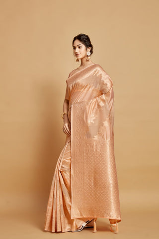 Orange Linen Jamdani Banarasi Saree