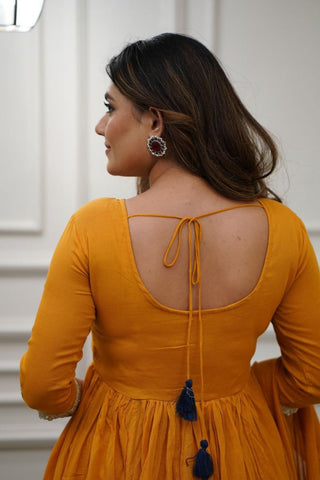 Orange Viscose Chanderi With Embroidered Kurta Set_Kumari Sarees