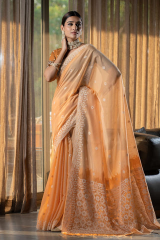 Orange Jamdani Mulmul Cotton Saree