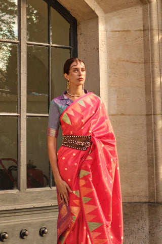 Orange Handloom Weaving Khadi Silk Saree