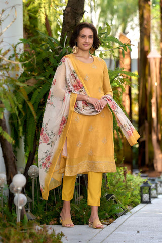 Orange Tissue With Embroidery Kurta Set_Kumari Sarees