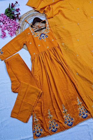 Orange Viscose Chanderi With Embroidered Kurta Set_Kumari Sarees