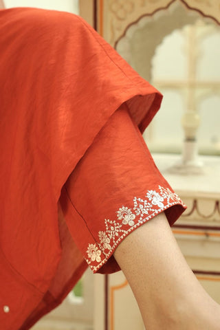 Orange Viscose Chanderi Cotton Kurta Set_Kumari Sarees