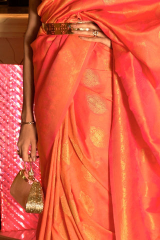 ORANGE HANDLOOM WEAVING SILK SAREE