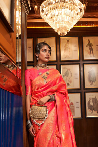 ORANGE HANDLOOM WEAVING SILK SAREE