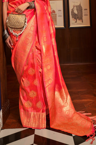 ORANGE HANDLOOM WEAVING SILK SAREE