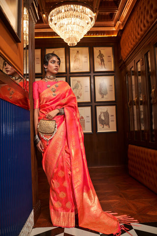 ORANGE HANDLOOM WEAVING SILK SAREE