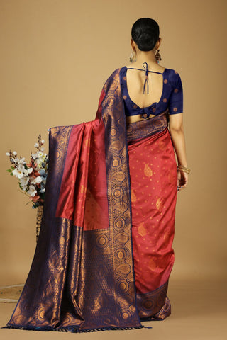 Orange & Navy Blue Kanjeevaram Silk Saree_Kumari Sarees
