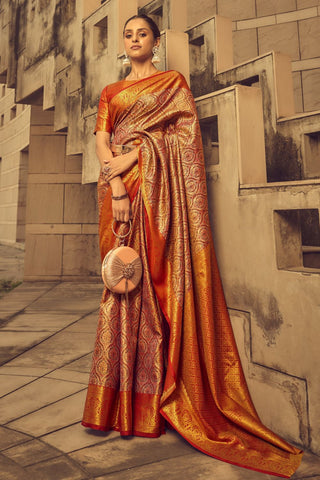 Orange ZARI BROCODE HANDWOVEN SILK 2