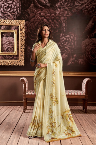 PALE YELLOW PURE HANDLOOM SILK SAREE